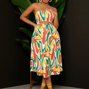 Allover Print Cut Out Shirred Dress